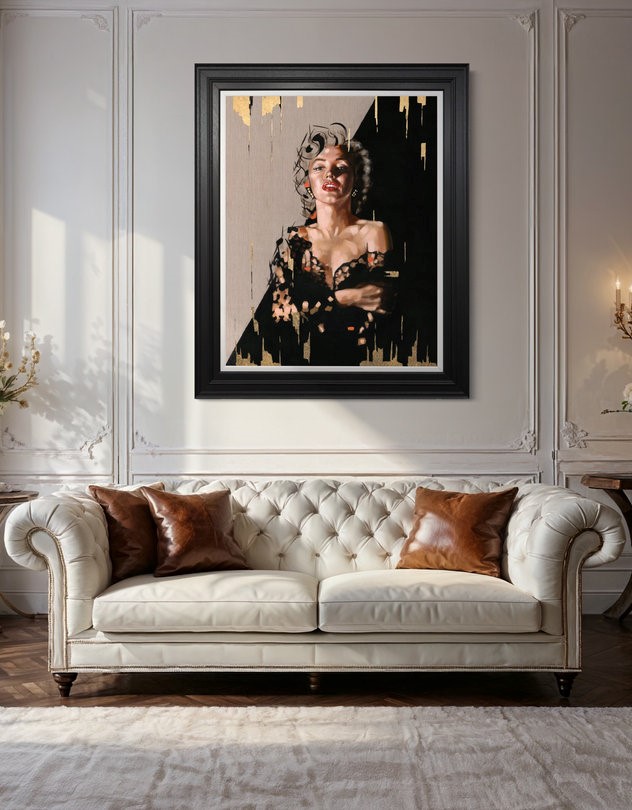 Eternal Beauty - Richard Blunt, a stunning picture of Marylin Munroe framed limited edition prints, hanging on a white wall allowing the stunning colours to catch the viewers attention