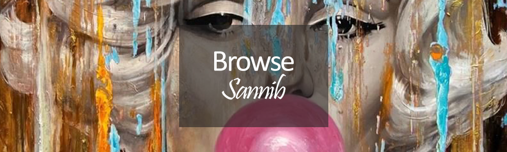 Sannib art - mixed media painting of blonde lady with bubblegum
