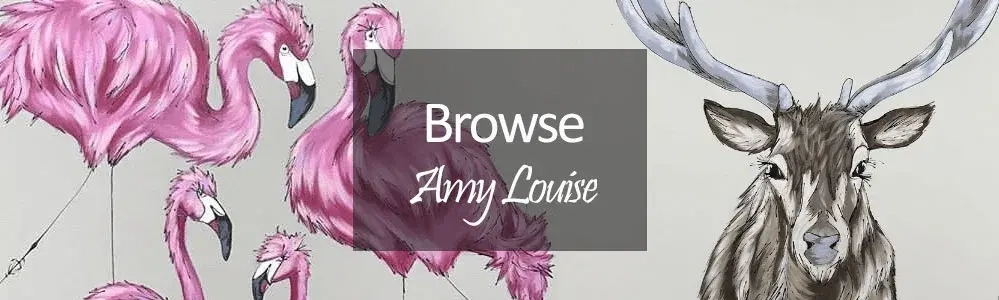 Amy Louise Original Wildlife paintings - pink flamingoes and stag