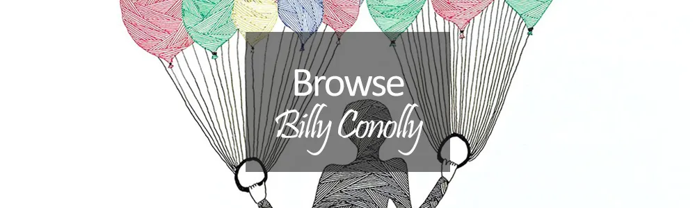 Billy Connolly Art - print of striped man holding balloons