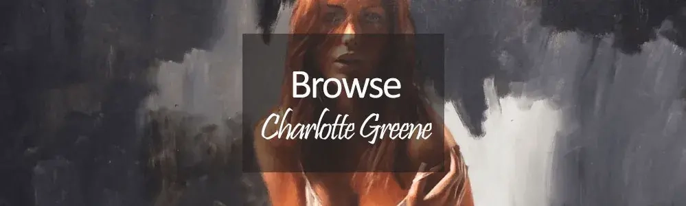 Charlotte Greene Art, Original Painting of woman with long brown hair and white strappy dress