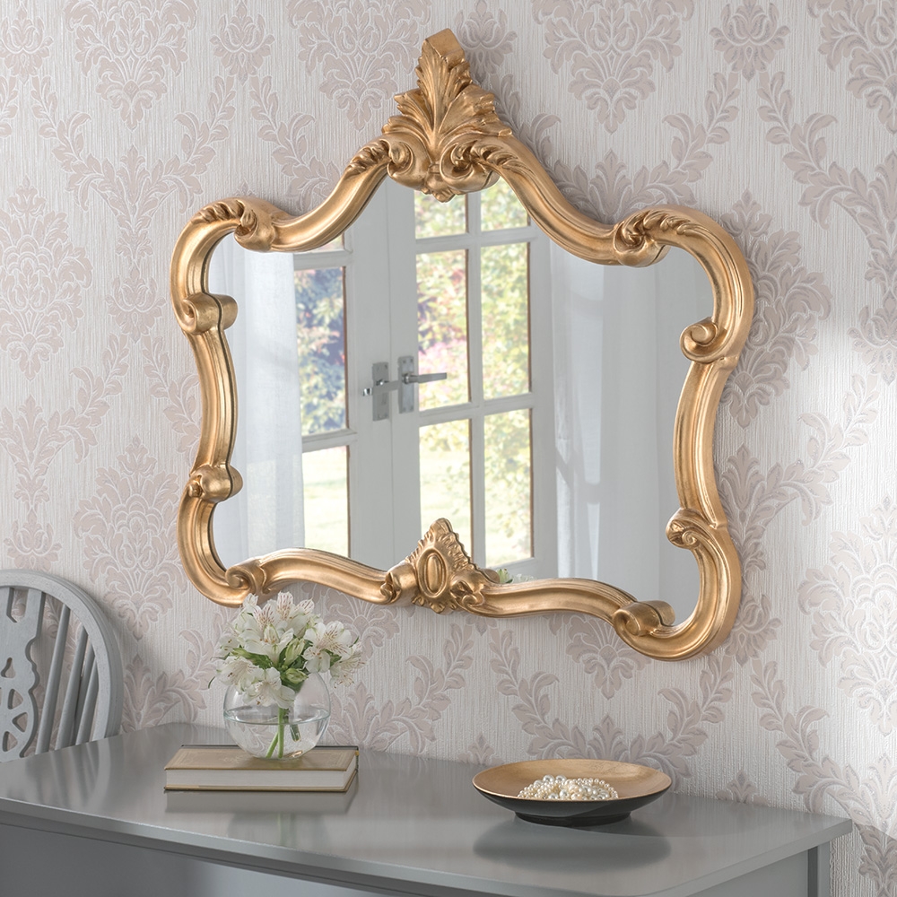 Crested Large Decorative Ornate Framed Wall Mirror Gold The Enid 