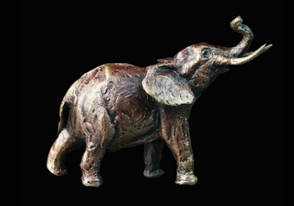 Wildlife Bronze Miniature Sculptures Butler & Peach 2037 Elephant Trunk Up 