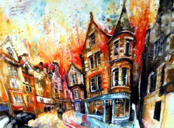 scottish artist blythe scott - Curves & Corners on Cockburn Street Edinburgh - colourful street scene