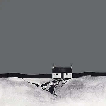 scottish artist ron lawson - white house - small croft dwelling on bare white rocky landscape with large grey sky