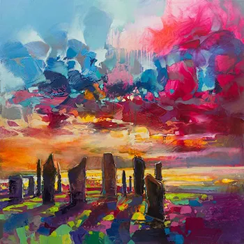 scottish artist Scott Naismith - callanish stones - colourful landscape with standing stones